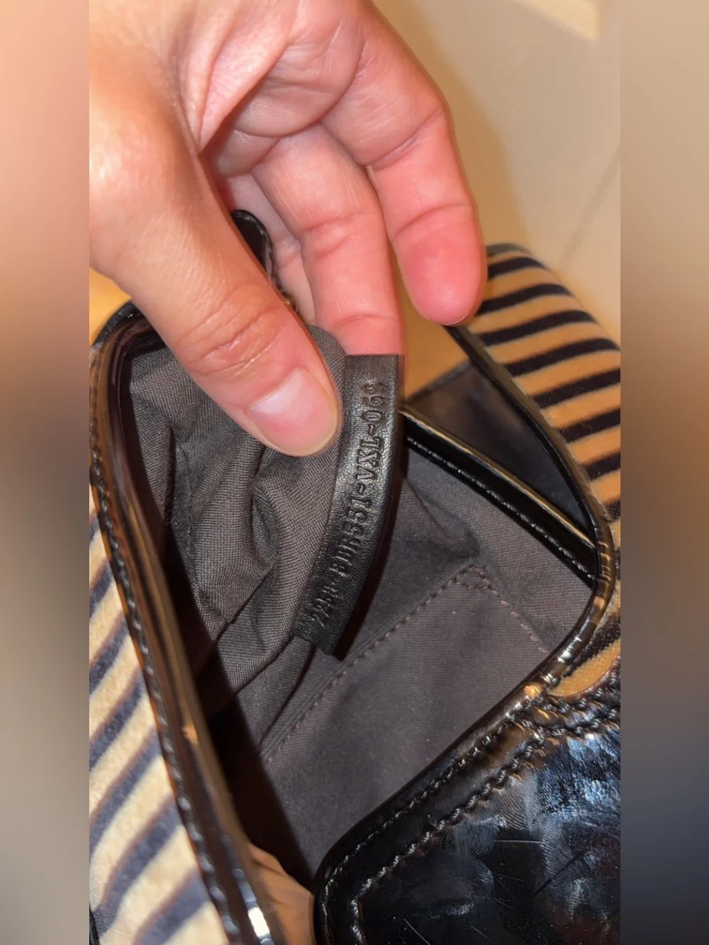 FENDI Striped Velvet B Bis Baguette Leopard Calf Hair, Black Patent Leather rare